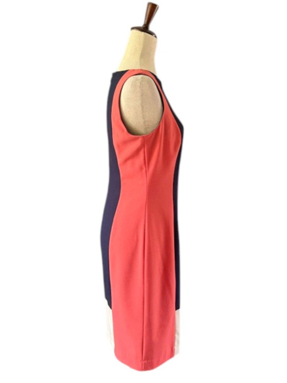 LAUREN Ralph Lauren Color Block Navy Cream Coral Sleeveless Shift Dress SZ 8 EUC - Picture 12 of 16